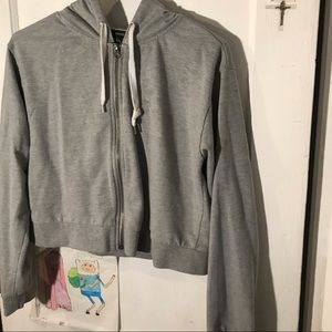 A Grey hooded crop sweater